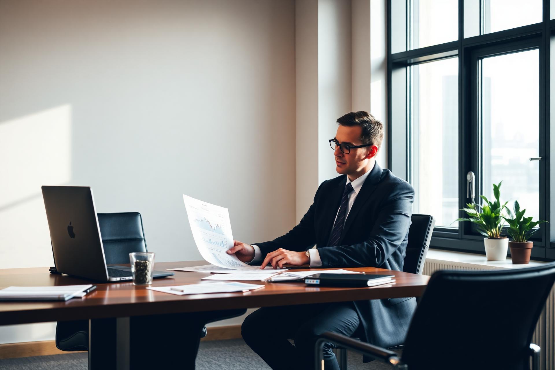 Selbständiger Finanzmakler bei der Beratung in einem professionellen Büro